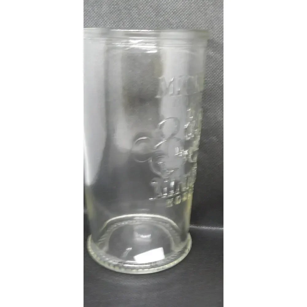 Rare DISNEY Mickey Mouse & Minnie Mouse Clear Drinking Glass 6 in, Marked 1, Vtg